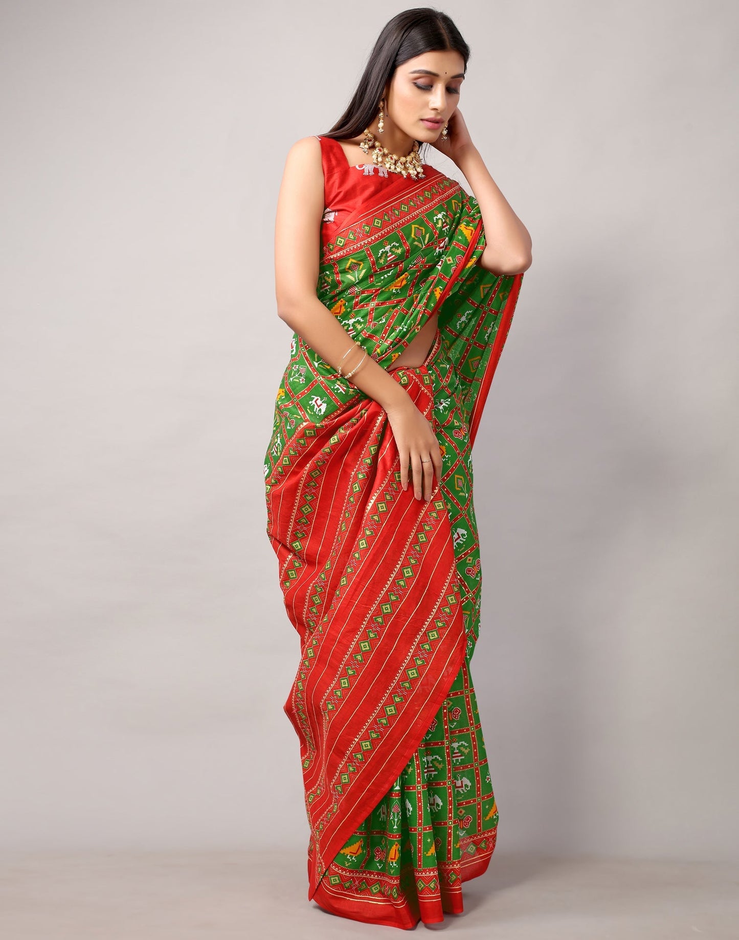 Green Cotton Patola Saree | Leemboodi