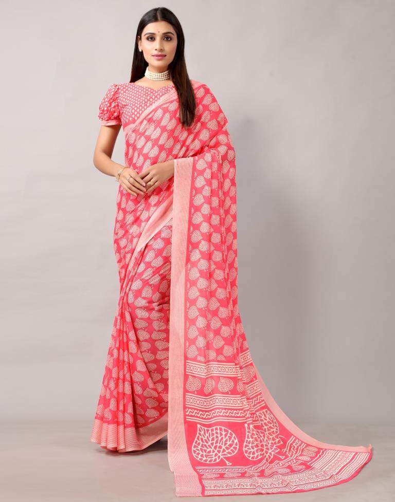 Punch Pink Georgette Saree | Leemboodi