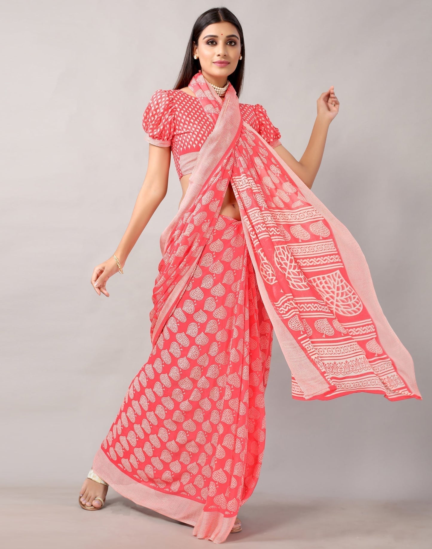Punch Pink Georgette Saree | Leemboodi