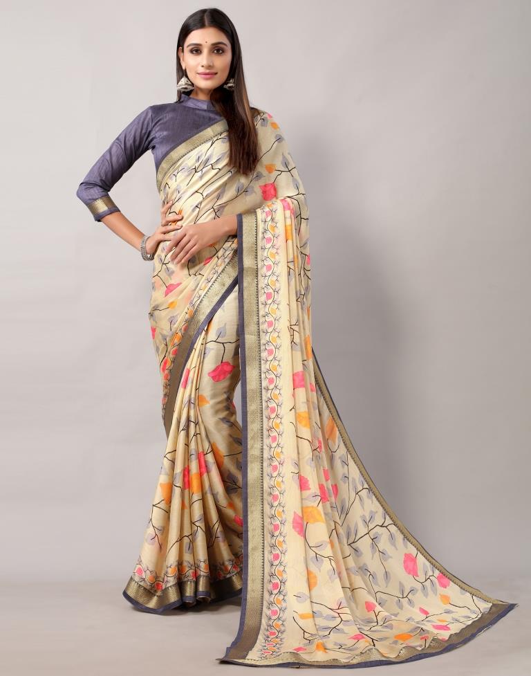 Cream Georgette Saree | Leemboodi