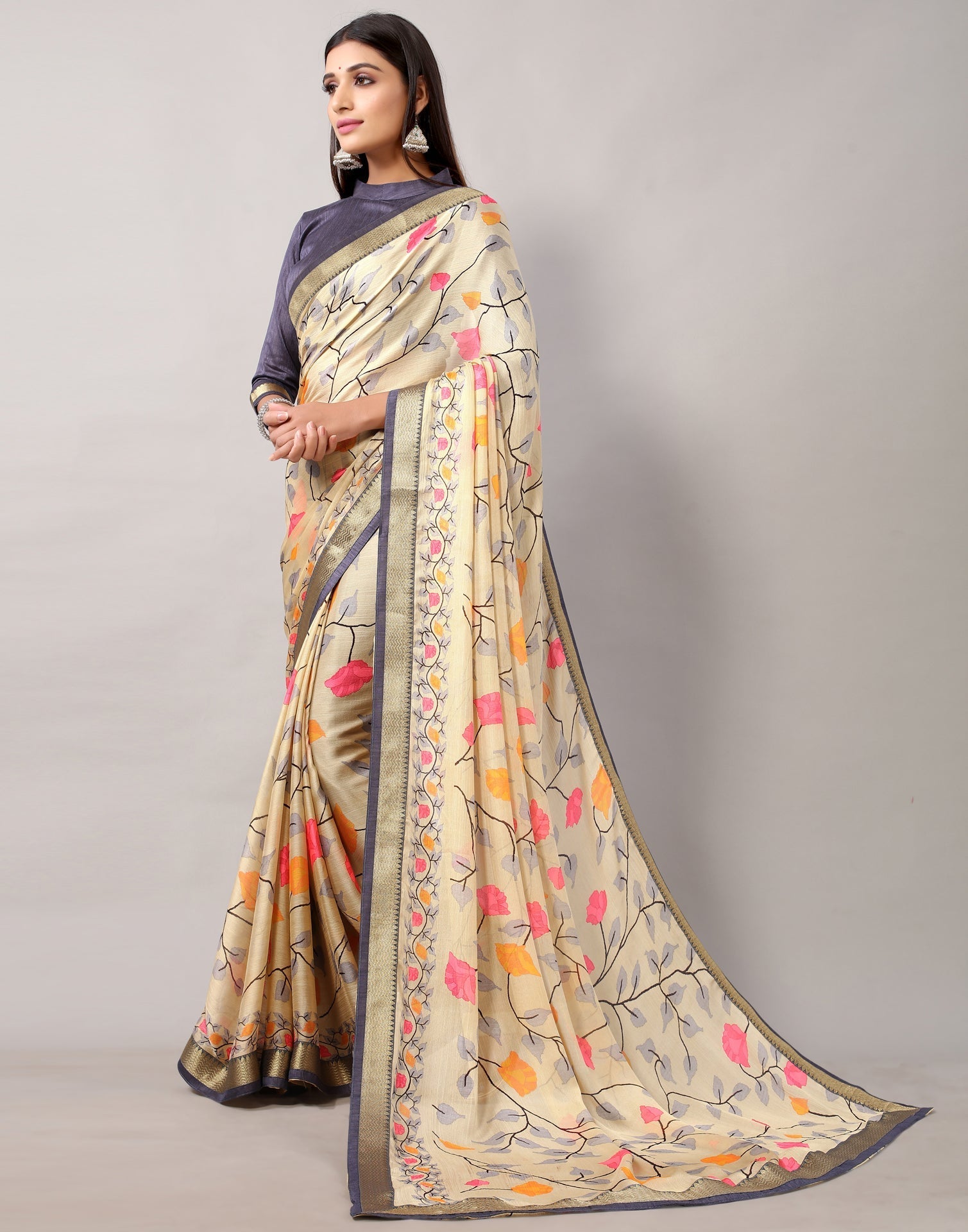 Cream Georgette Saree | Leemboodi