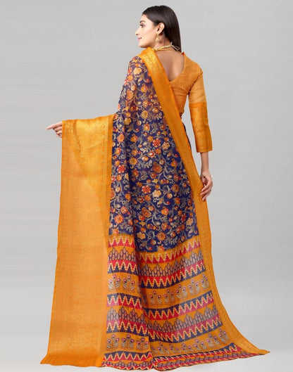 Mustard Yellow Printed Cotton Saree