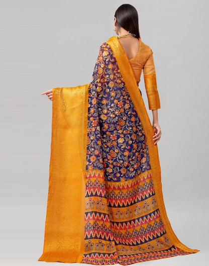 Mustard Yellow Printed Cotton Saree