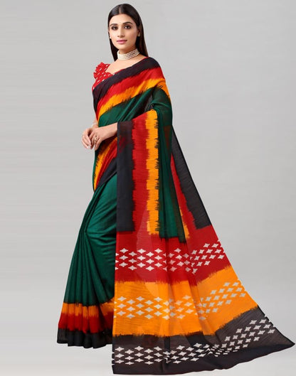 Bottle Green Printed Cotton Saree