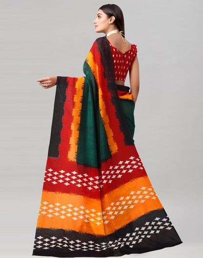 Bottle Green Printed Cotton Saree