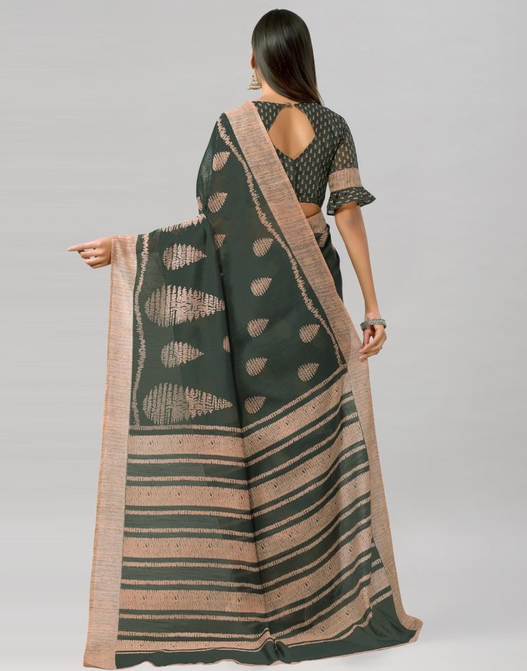 Greenish Green Printed Cotton Saree