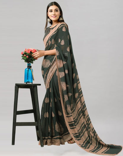 Greenish Green Printed Cotton Saree