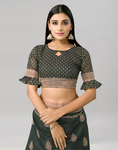 Greenish Green Printed Cotton Saree