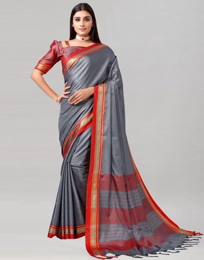 Grey Plain Silk Saree