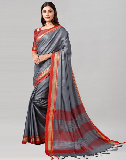 Grey Plain Silk Saree