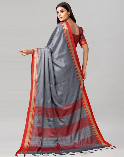 Grey Plain Silk Saree