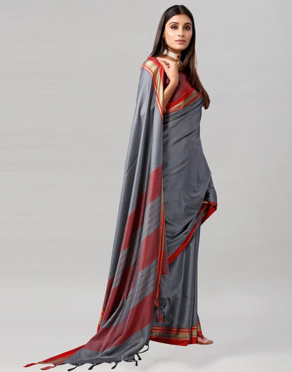 Grey Plain Silk Saree