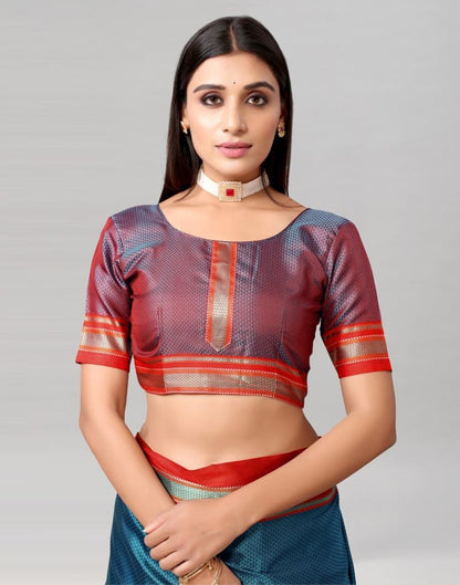 Teal Blue Self Woven Cotton Saree