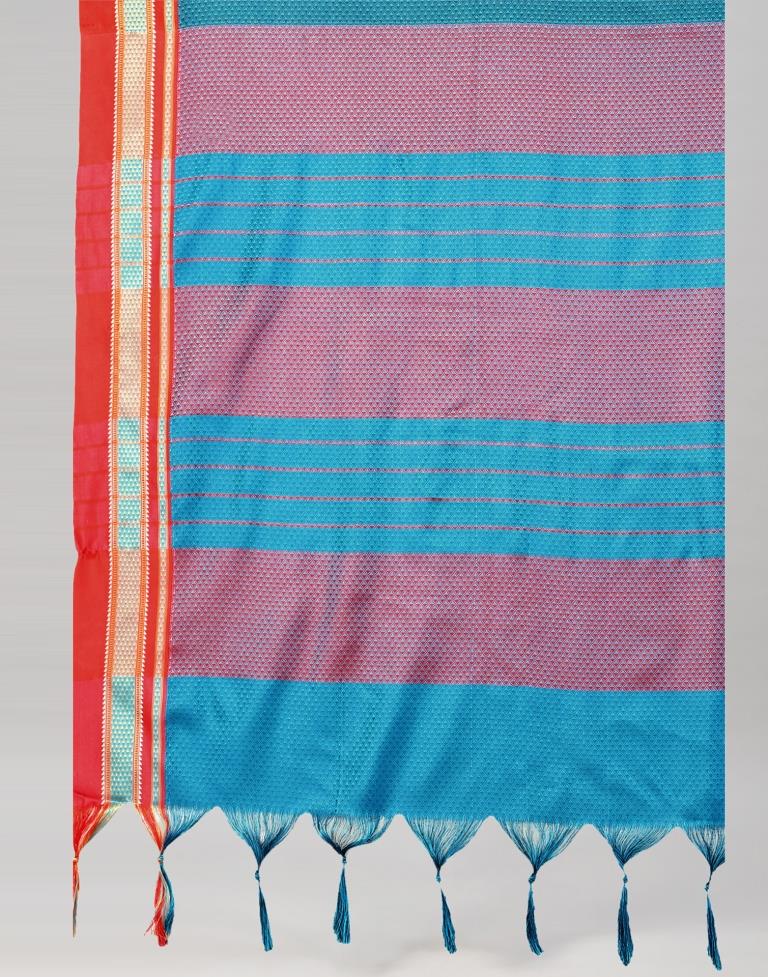 Teal Blue Self Woven Cotton Saree