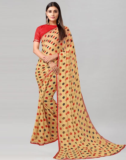 Cream Printed Chiffon Saree