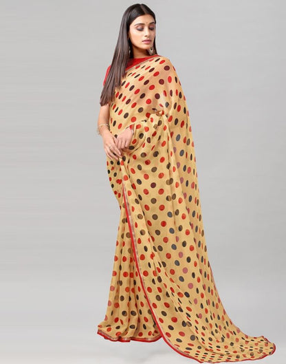 Cream Printed Chiffon Saree