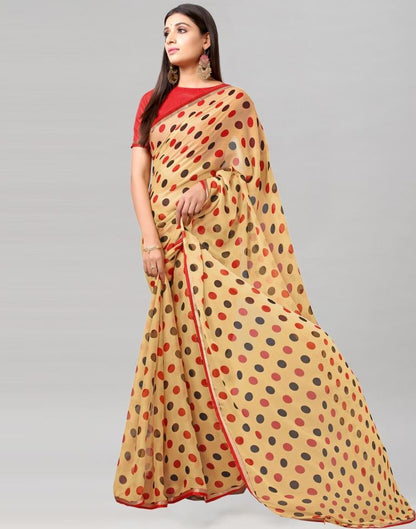 Cream Printed Chiffon Saree