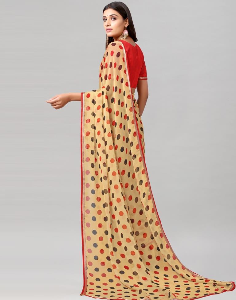 Cream Printed Chiffon Saree