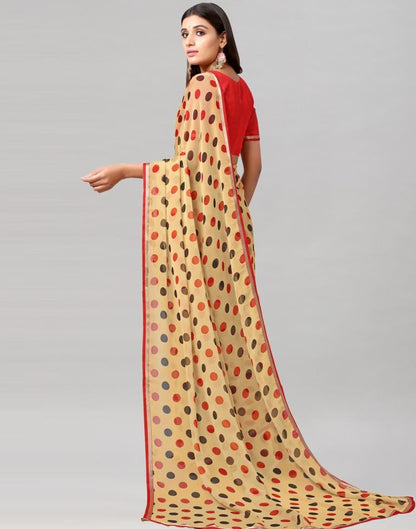 Cream Printed Chiffon Saree