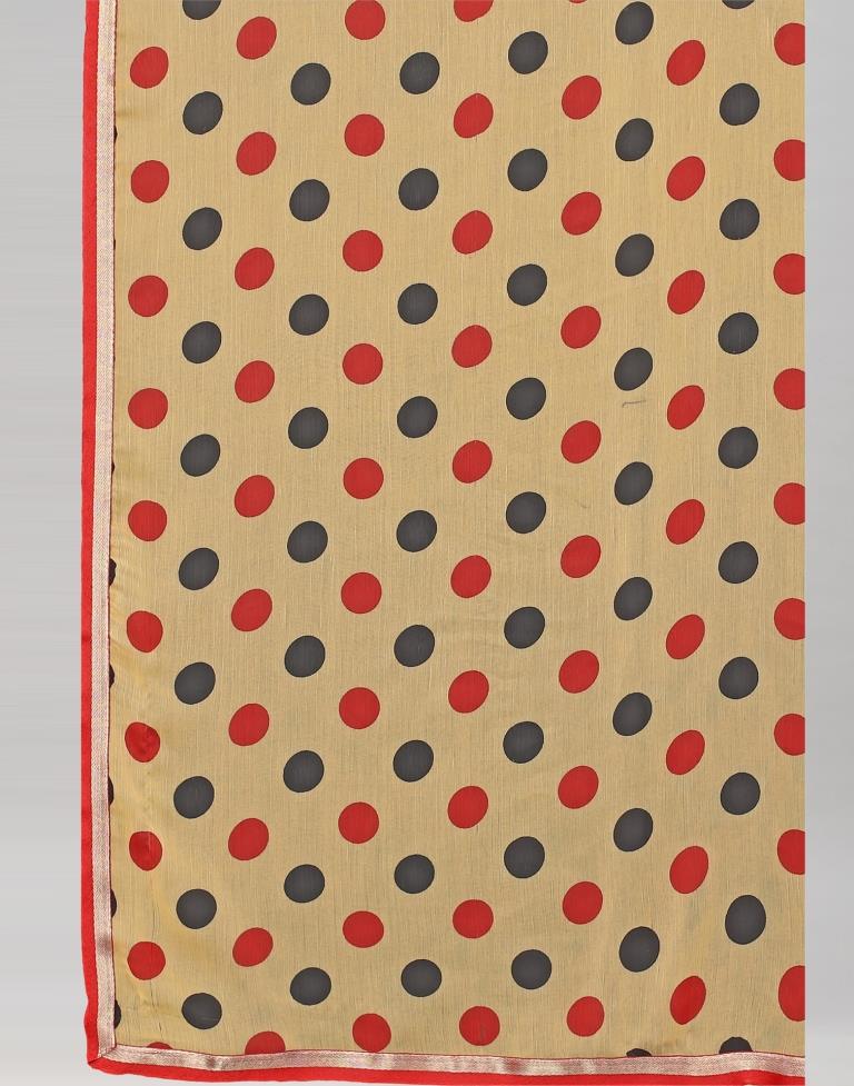 Cream Printed Chiffon Saree