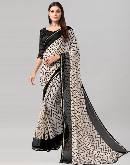 Off White Printed Chiffon Saree