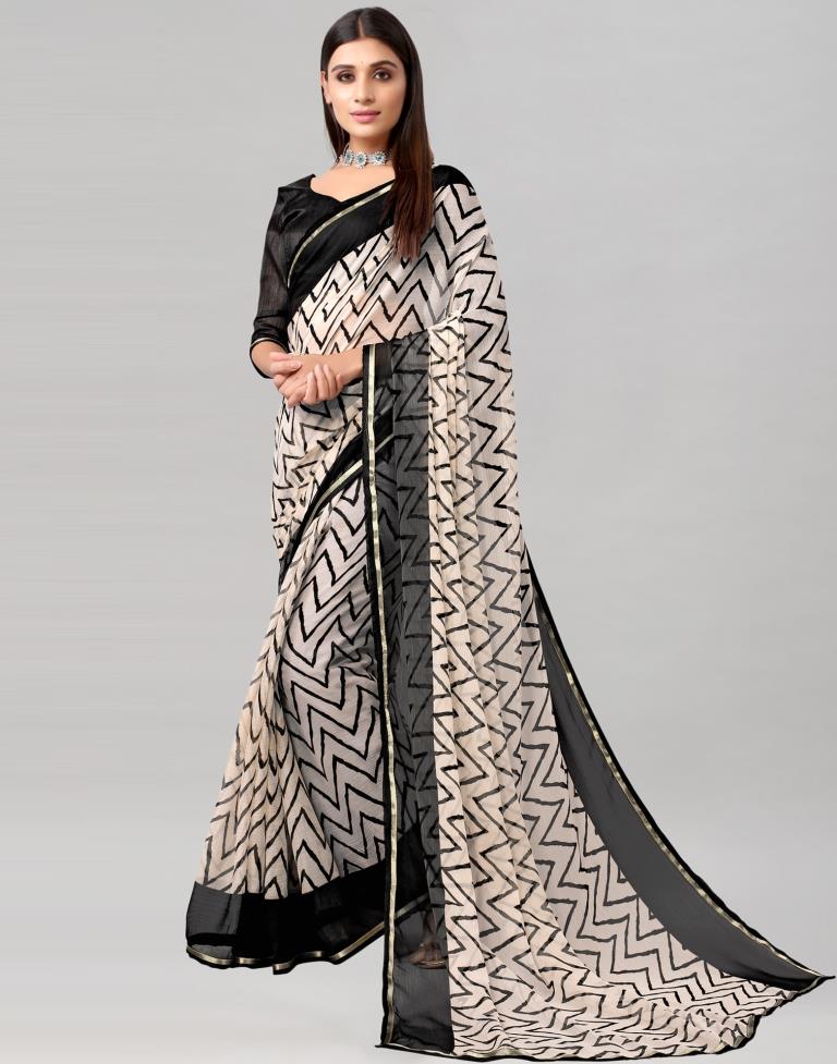 Off White Printed Chiffon Saree