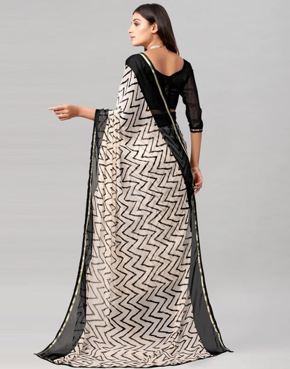 Off White Printed Chiffon Saree