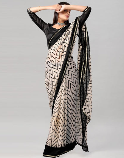 Off White Printed Chiffon Saree