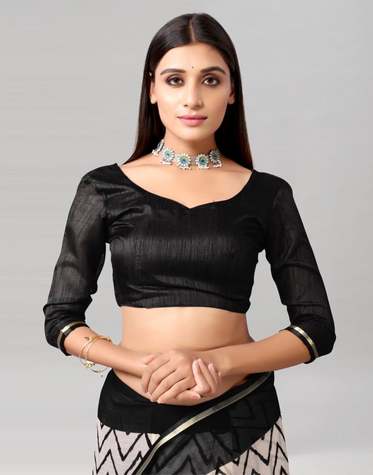 Off White Printed Chiffon Saree