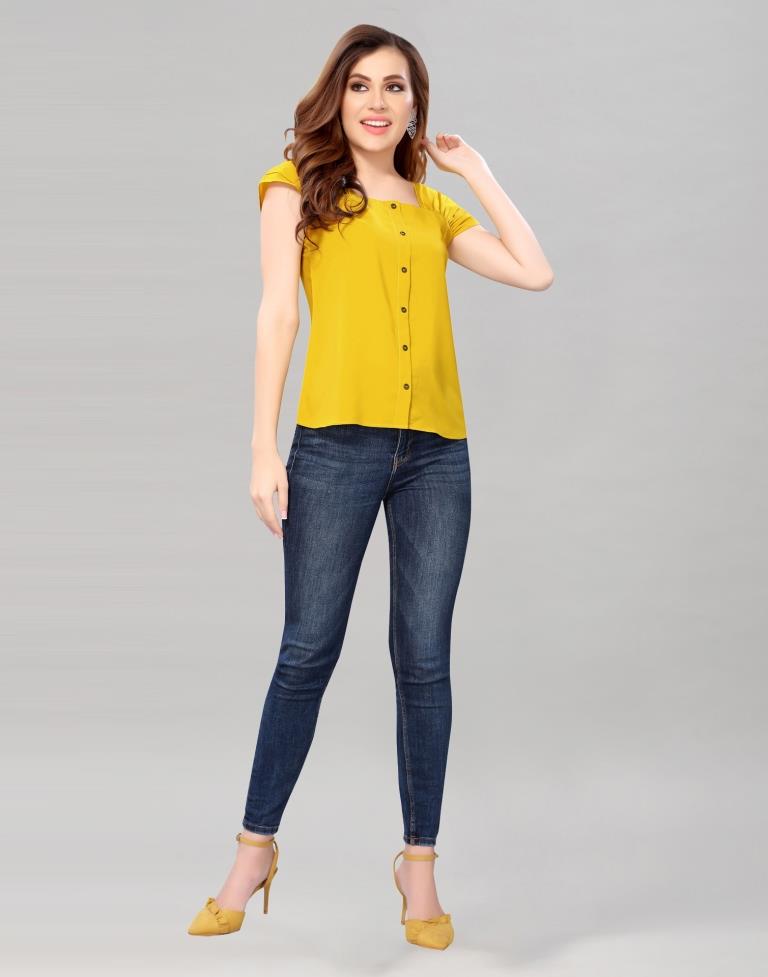 Yellow Coloured Crepe Solid Top | Sudathi
