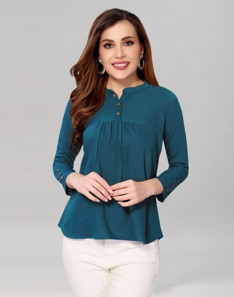 Teal Coloured Diva Slub Solid Top | Sudathi
