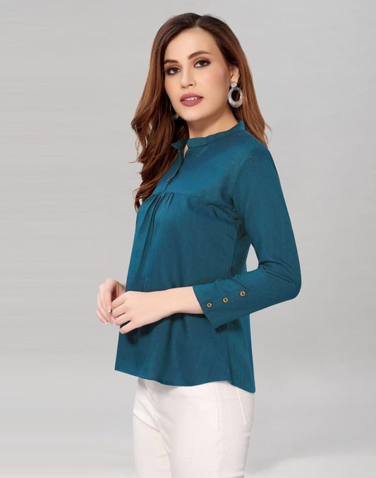 Teal Coloured Diva Slub Solid Top | Sudathi