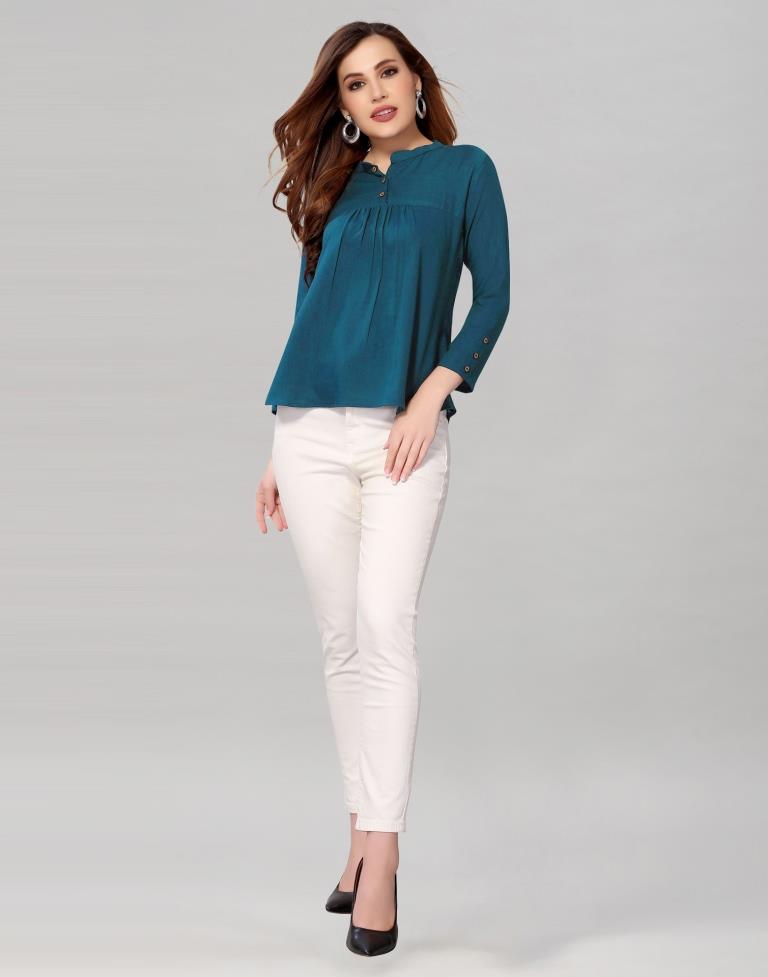 Teal Coloured Diva Slub Solid Top | Sudathi