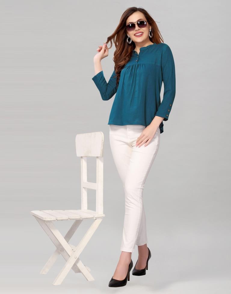 Teal Coloured Diva Slub Solid Top | Sudathi