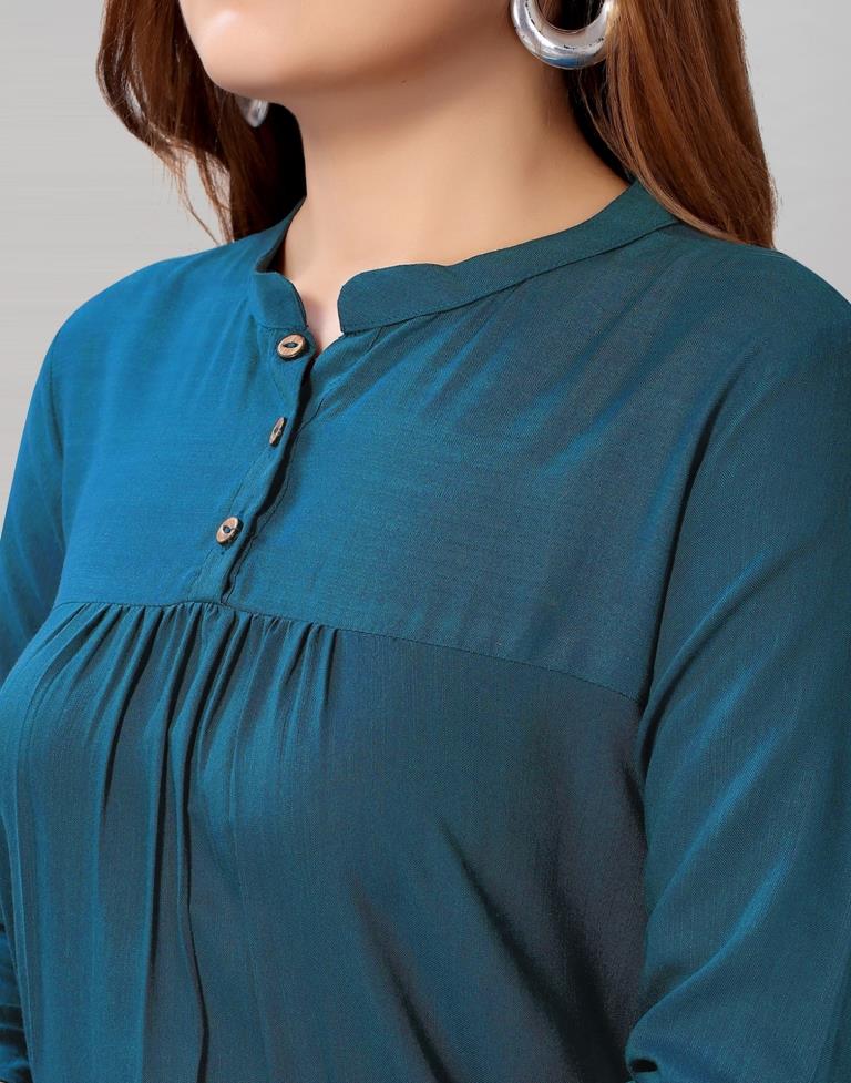 Teal Coloured Diva Slub Solid Top | Sudathi