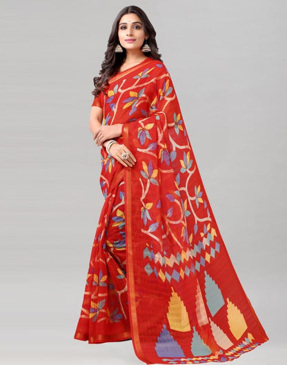 Red Printed Cotton Saree