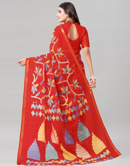 Red Printed Cotton Saree