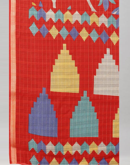 Red Printed Cotton Saree