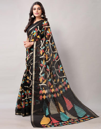 Black Printed Cotton Saree