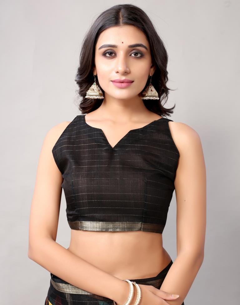 Black Printed Cotton Saree