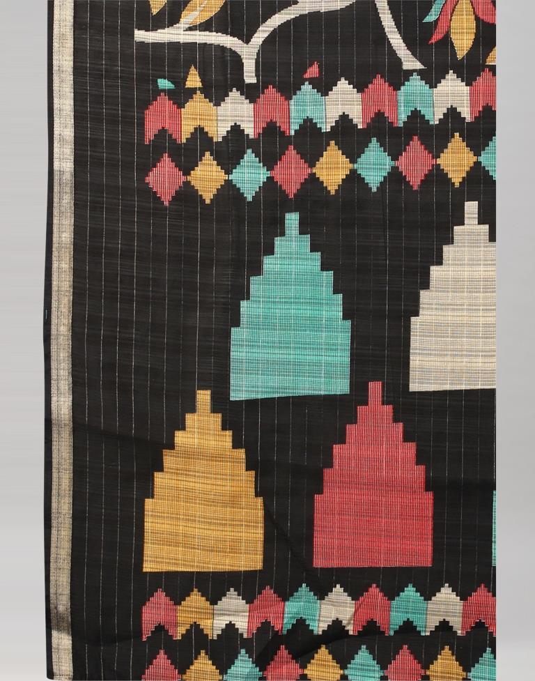 Black Printed Cotton Saree