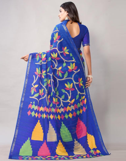 Royal Blue Printed Cotton Saree