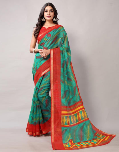 Rama Green Printed Cotton Saree