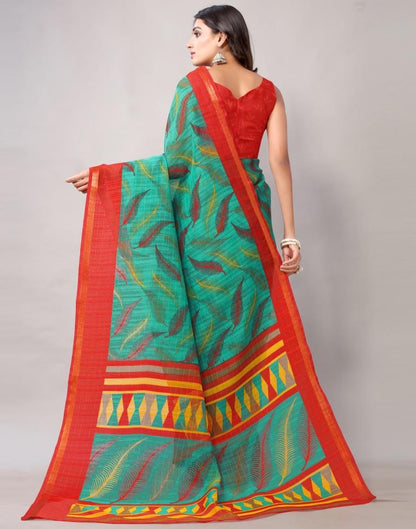 Rama Green Printed Cotton Saree