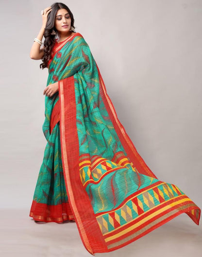 Rama Green Printed Cotton Saree