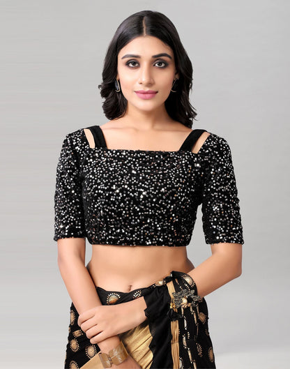 Black Printed Pre-draped Saree | Leemboodi