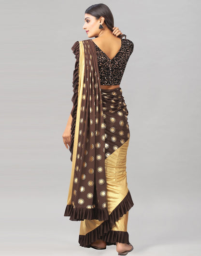 Brown Printed Pre-draped Saree | Leemboodi