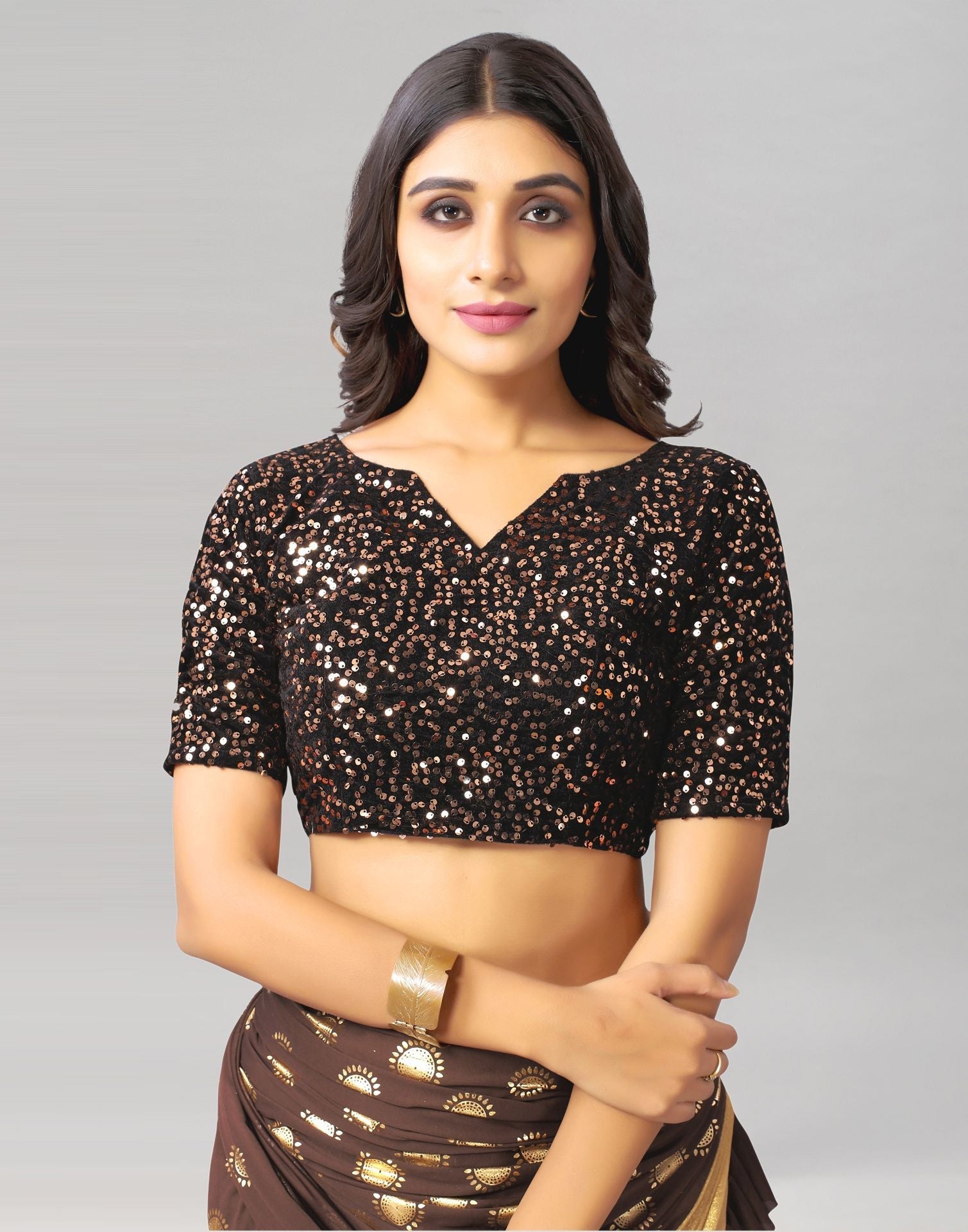 Brown Printed Pre-draped Saree | Leemboodi