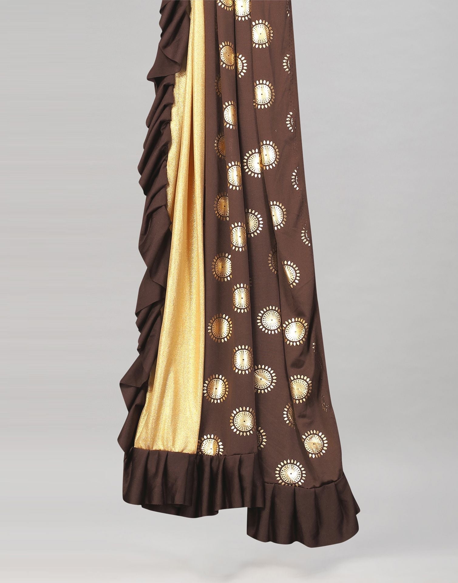 Brown Printed Pre-draped Saree | Leemboodi