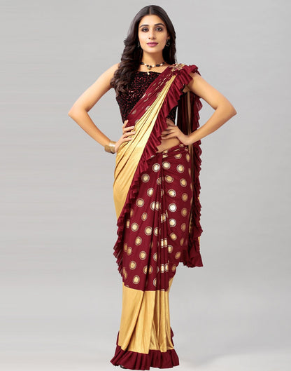 Maroon Printed Pre-draped Saree | Leemboodi
